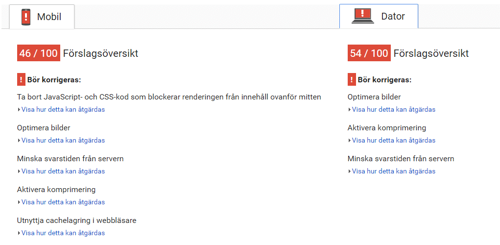 sökmotoroptimera sig själv - PageSpeed Insights